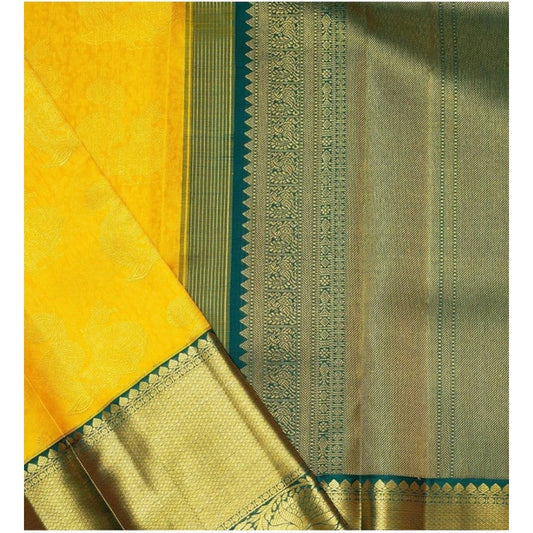 Generic Women's Soft Litchi Silk Jacquard Work Saree With Unstitched Blouse 5.5Mtr (Yellow)
