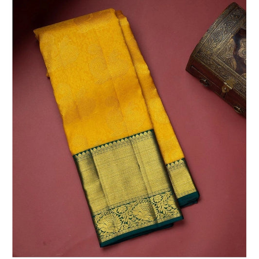 Generic Women's Soft Litchi Silk Jacquard Work Saree With Unstitched Blouse 5.5Mtr (Yellow)