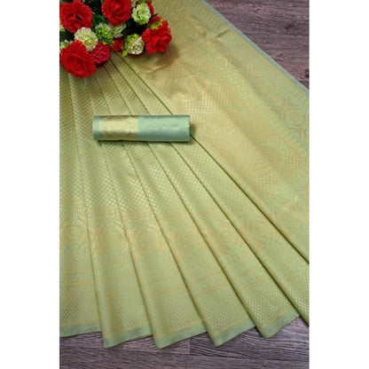 Generic Women's Soft Litchi Silk Jacquard Work Saree With Unstitched Blouse 5.5Mtr (Pista Green)