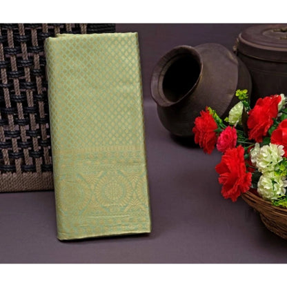 Generic Women's Soft Litchi Silk Jacquard Work Saree With Unstitched Blouse 5.5Mtr (Pista Green)