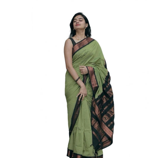 Generic Women's Soft Litchi Silk Jacquard Work Saree With Unstitched Blouse 5.5Mtr (Light Green)
