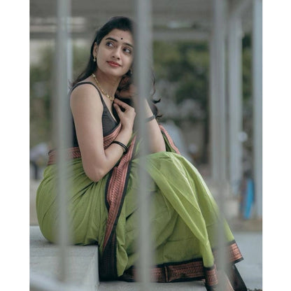 Generic Women's Soft Litchi Silk Jacquard Work Saree With Unstitched Blouse 5.5Mtr (Light Green)