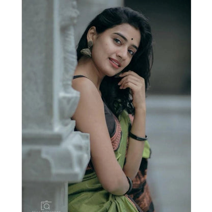 Generic Women's Soft Litchi Silk Jacquard Work Saree With Unstitched Blouse 5.5Mtr (Light Green)