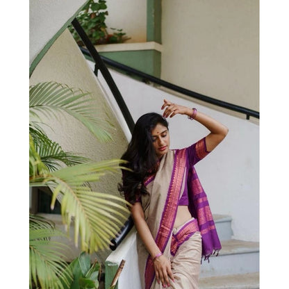 Generic Women's Soft Litchi Silk Jacquard Work Saree With Unstitched Blouse 5.5Mtr (Gray)