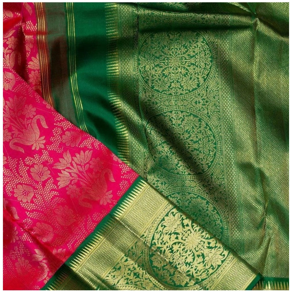 Generic Women's Soft Litchi Silk Jacquard Work Saree With Unstitched Blouse 5.5Mtr (Red)