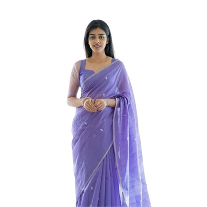 Generic Women's Soft Litchi Silk Jacquard Work Saree With Unstitched Blouse 5.5Mtr (Purple)