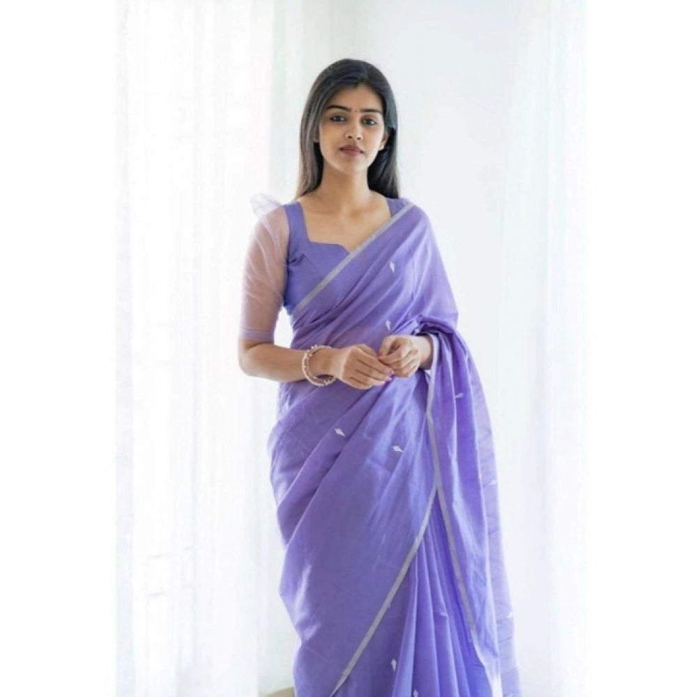 Generic Women's Soft Litchi Silk Jacquard Work Saree With Unstitched Blouse 5.5Mtr (Purple)