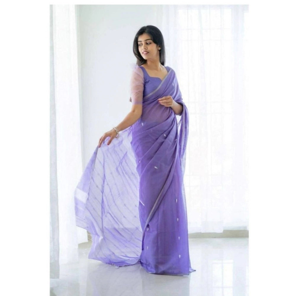 Generic Women's Soft Litchi Silk Jacquard Work Saree With Unstitched Blouse 5.5Mtr (Purple)
