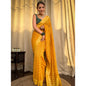 Generic Women's Soft Litchi Silk Jacquard Work Saree With Unstitched Blouse 5.5Mtr (Yellow)