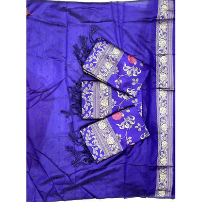 Generic Women's Soft Litchi Silk Jacquard Work Saree With Unstitched Blouse 5.5Mtr (Purple)