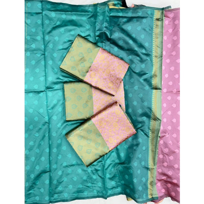 Generic Women's Soft Litchi Silk Jacquard Work Saree With Unstitched Blouse 5.5Mtr (Light Pink)