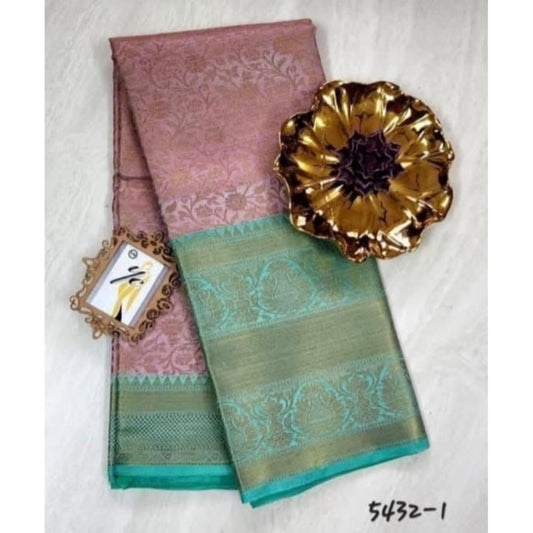 Generic Women's Soft Litchi Silk Jacquard Work Saree With Unstitched Blouse 5.5Mtr (Light Pink)