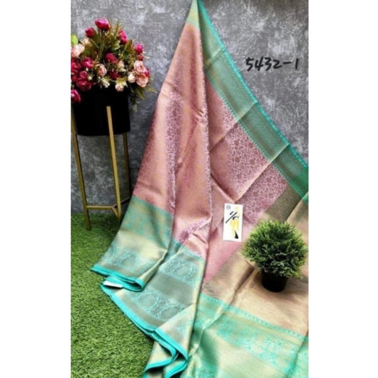 Generic Women's Soft Litchi Silk Jacquard Work Saree With Unstitched Blouse 5.5Mtr (Light Pink)