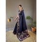 Generic Women's Soft Litchi Silk Jacquard Work Saree With Unstitched Blouse 5.5Mtr (Navy Blue)