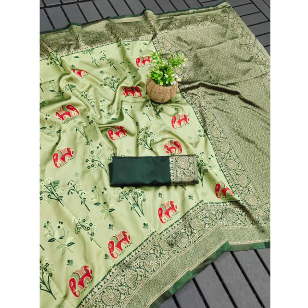 Generic Women's Soft Litchi Silk Jacquard Work Saree With Unstitched Blouse 5.5Mtr (Light Green)