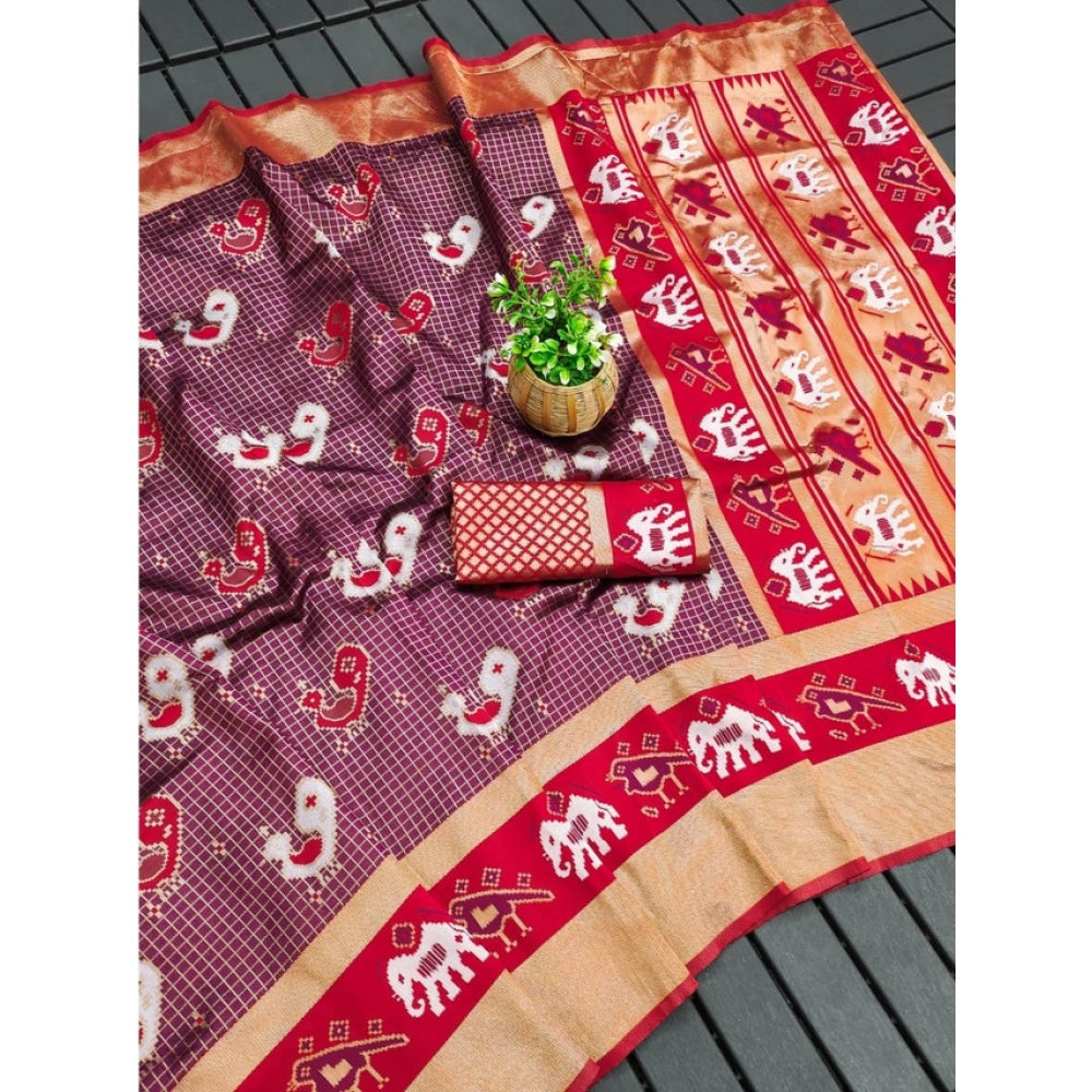 Generic Women's Soft Litchi Silk Jacquard Work Saree With Unstitched Blouse 5.5Mtr (Purple)