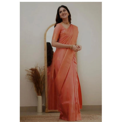 Generic Women's Soft Litchi Silk Jacquard Work Saree With Unstitched Blouse 5.5Mtr (Dark Pink)