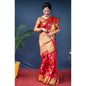 Generic Women's Soft Litchi Silk Jacquard Work Saree With Unstitched Blouse 5.5Mtr (Red)
