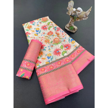 Generic Women's Soft Dola Cotton Printed Saree With Unstitched Blouse 5.5Mtr (Pink)