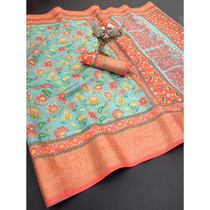 Generic Women's Soft Dola Cotton Printed Saree With Unstitched Blouse 5.5Mtr (Green)