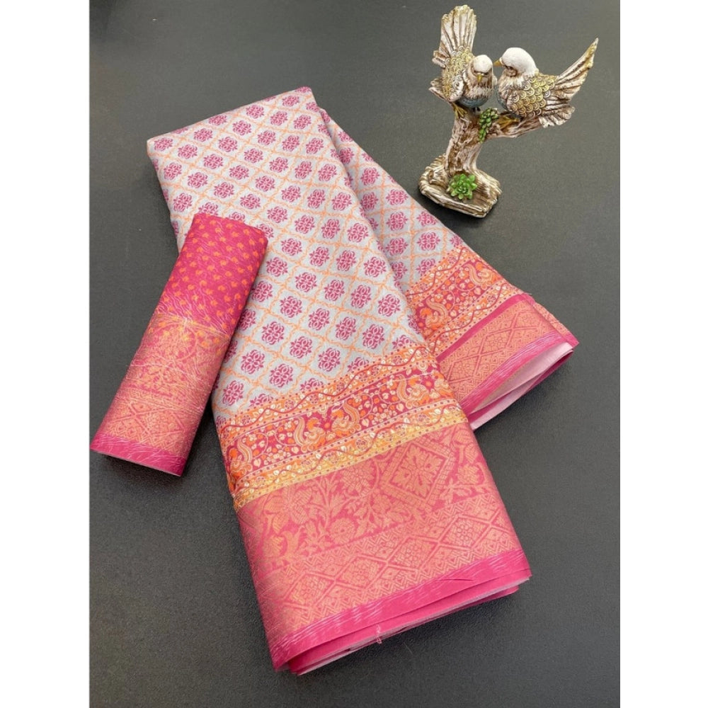 Generic Women's Soft Dola Cotton Printed Saree With Unstitched Blouse 5.5Mtr (Pink)