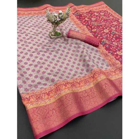 Generic Women's Soft Dola Cotton Printed Saree With Unstitched Blouse 5.5Mtr (Pink)