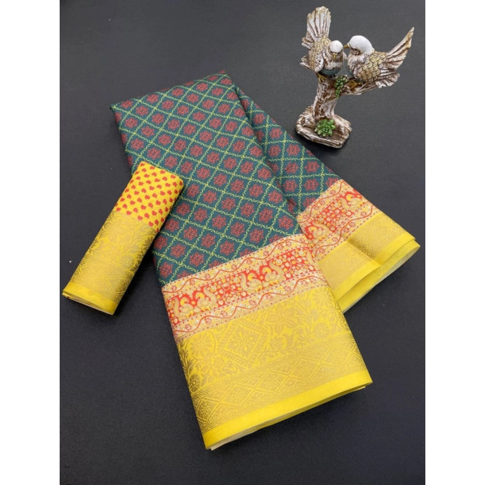 Generic Women's Soft Dola Cotton Printed Saree With Unstitched Blouse 5.5Mtr (Multicolor)