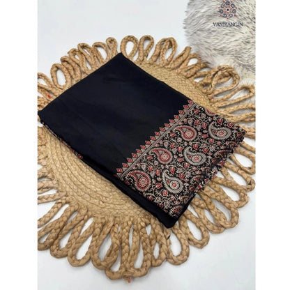 Generic Women's Gajji Soft Silk Printed Saree With Unstitched Blouse 5.5Mtr (Black)