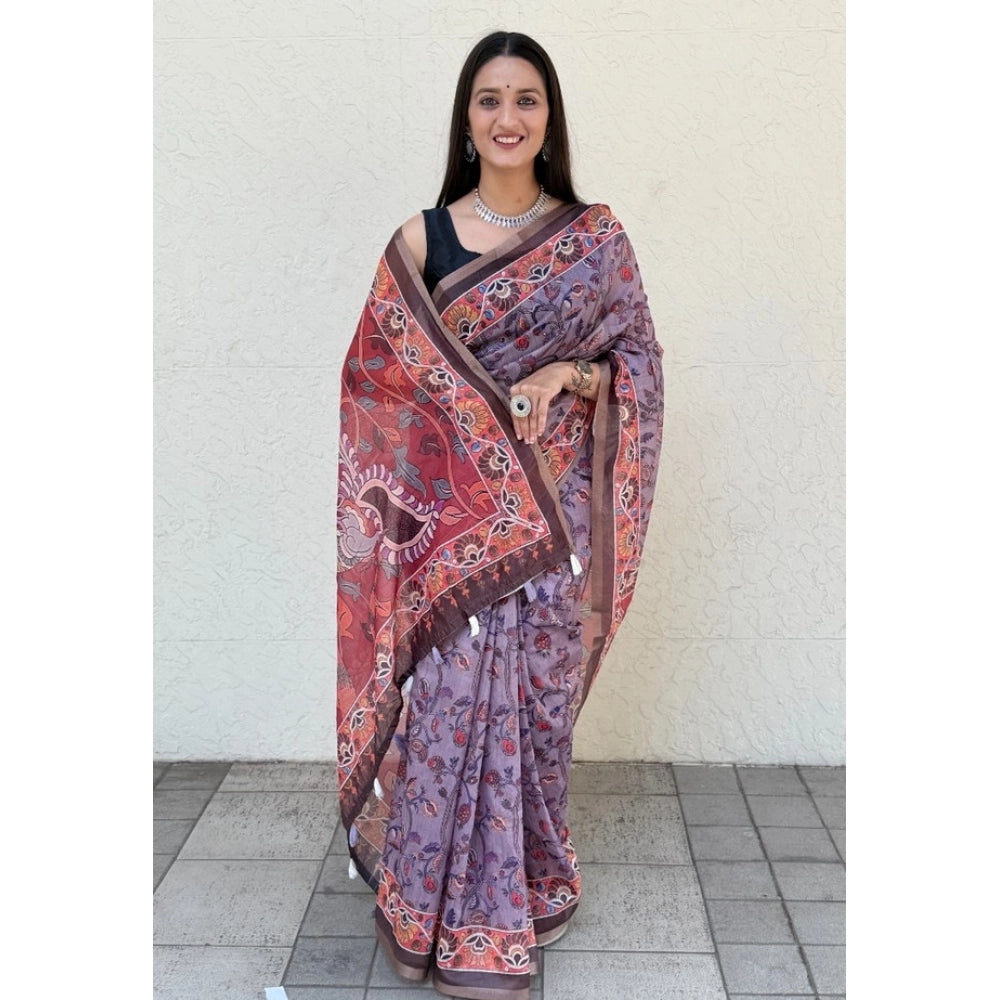 Generic Women's Cotton Hand Bandhani Printed Saree With Unstitched Blouse 5.5Mtr (Purple)