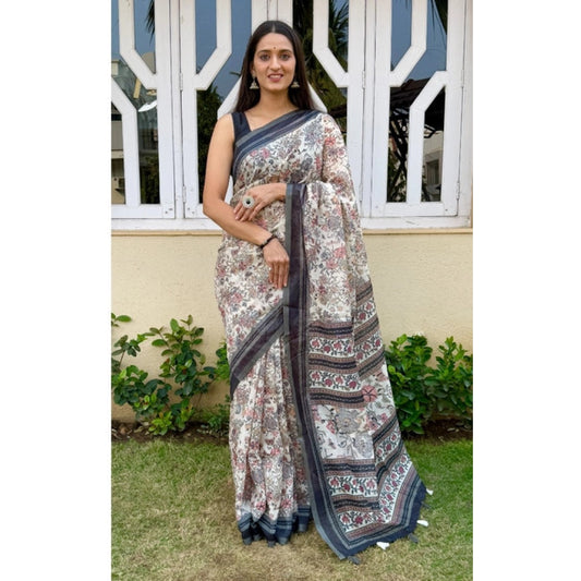 Generic Women's Cotton Hand Bandhani Printed Saree With Unstitched Blouse 5.5Mtr (Gray)
