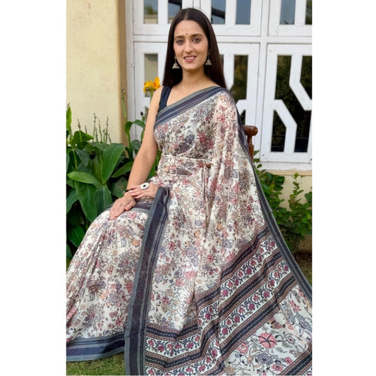 Generic Women's Cotton Hand Bandhani Printed Saree With Unstitched Blouse 5.5Mtr (Gray)