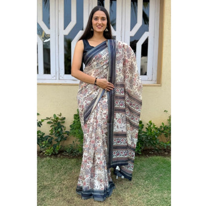 Generic Women's Cotton Hand Bandhani Printed Saree With Unstitched Blouse 5.5Mtr (Gray)
