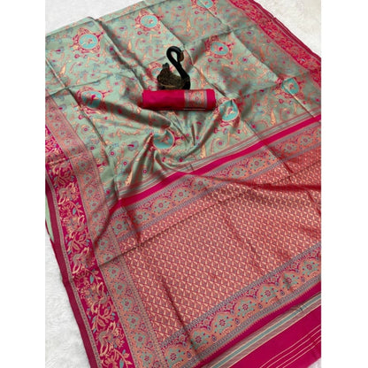 Generic Women's Soft Litchi Silk Jacquard Work Saree With Unstitched Blouse 5.5Mtr (Multicolor)