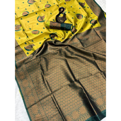 Generic Women's Banarasi Silk Jacquard Work Saree With Unstitched Blouse 5.5Mtr (Yellow)