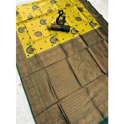 Generic Women's Banarasi Silk Jacquard Work Saree With Unstitched Blouse 5.5Mtr (Yellow)