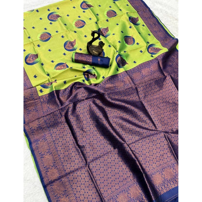 Generic Women's Banarasi Silk Jacquard Work Saree With Unstitched Blouse 5.5Mtr (Lavender)