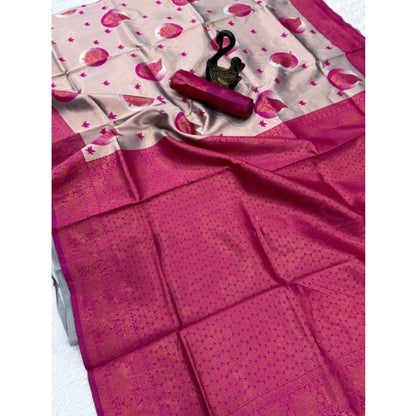 Generic Women's Banarasi Silk Jacquard Work Saree With Unstitched Blouse 5.5Mtr (Pink)