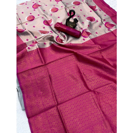 Generic Women's Banarasi Silk Jacquard Work Saree With Unstitched Blouse 5.5Mtr (Pink)