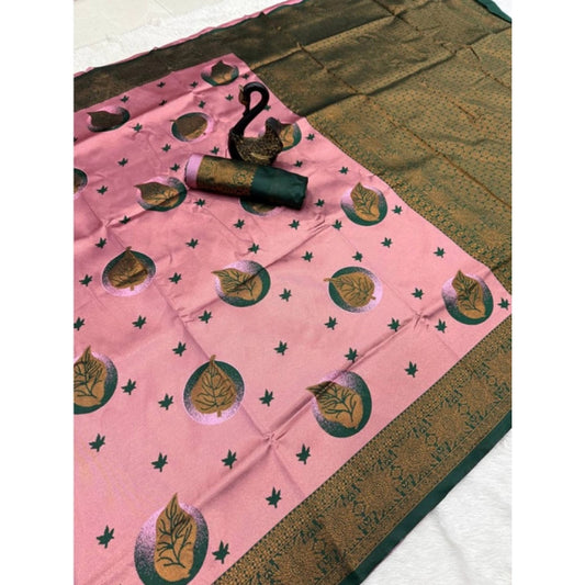 Generic Women's Banarasi Silk Jacquard Work Saree With Unstitched Blouse 5.5Mtr (Light Pink)