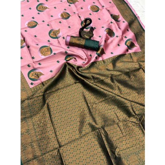 Generic Women's Banarasi Silk Jacquard Work Saree With Unstitched Blouse 5.5Mtr (Light Pink)