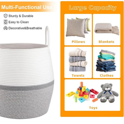 Generic Cotton Matka With Handle 14x12 Inch Storage Basket For Clothes (Gray White)