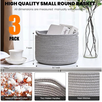 Generic Cotton 9x7 Inch Pack of 3 Storage Basket For Clothes (Gray)