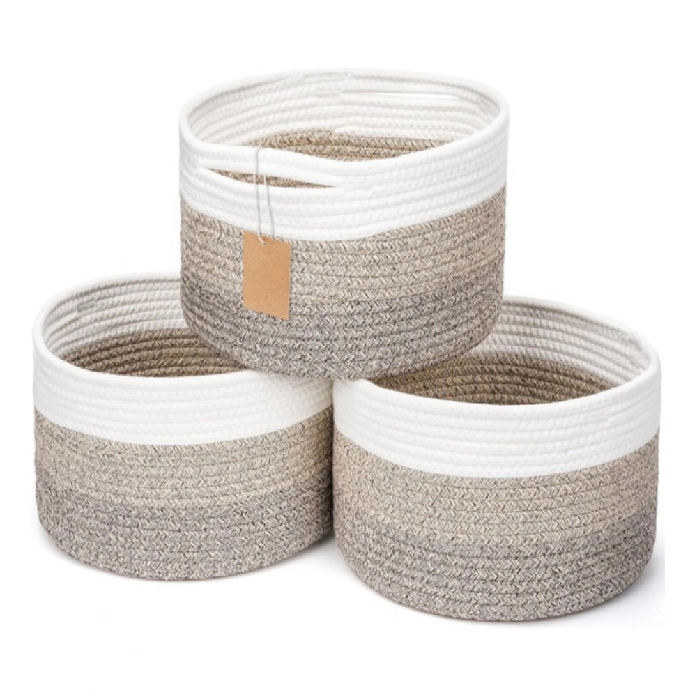 Generic Cotton Kidi 9x7 Inch Pack of 3 Storage Basket For Clothes (Kidi White)