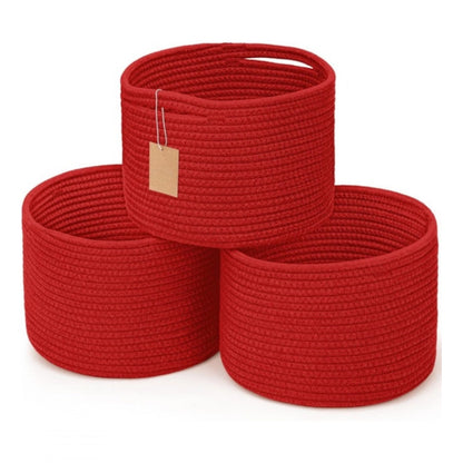 Generic Cotton 9x7 Inch Pack of 3 Storage Basket For Clothes (Red)