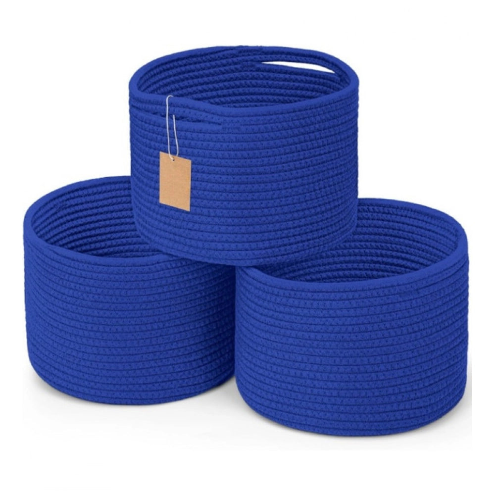 Generic Cotton 9x7 Inch Pack of 3 Storage Basket For Clothes (Royal Blue)