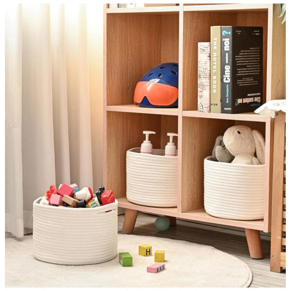 Generic Cotton 9x7 Inch Pack of 3 Storage Basket For Clothes (White)