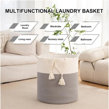 Generic Cotton 12x14 Inch- 1 Pcs Storage Basket For Clothes (Gray-White)