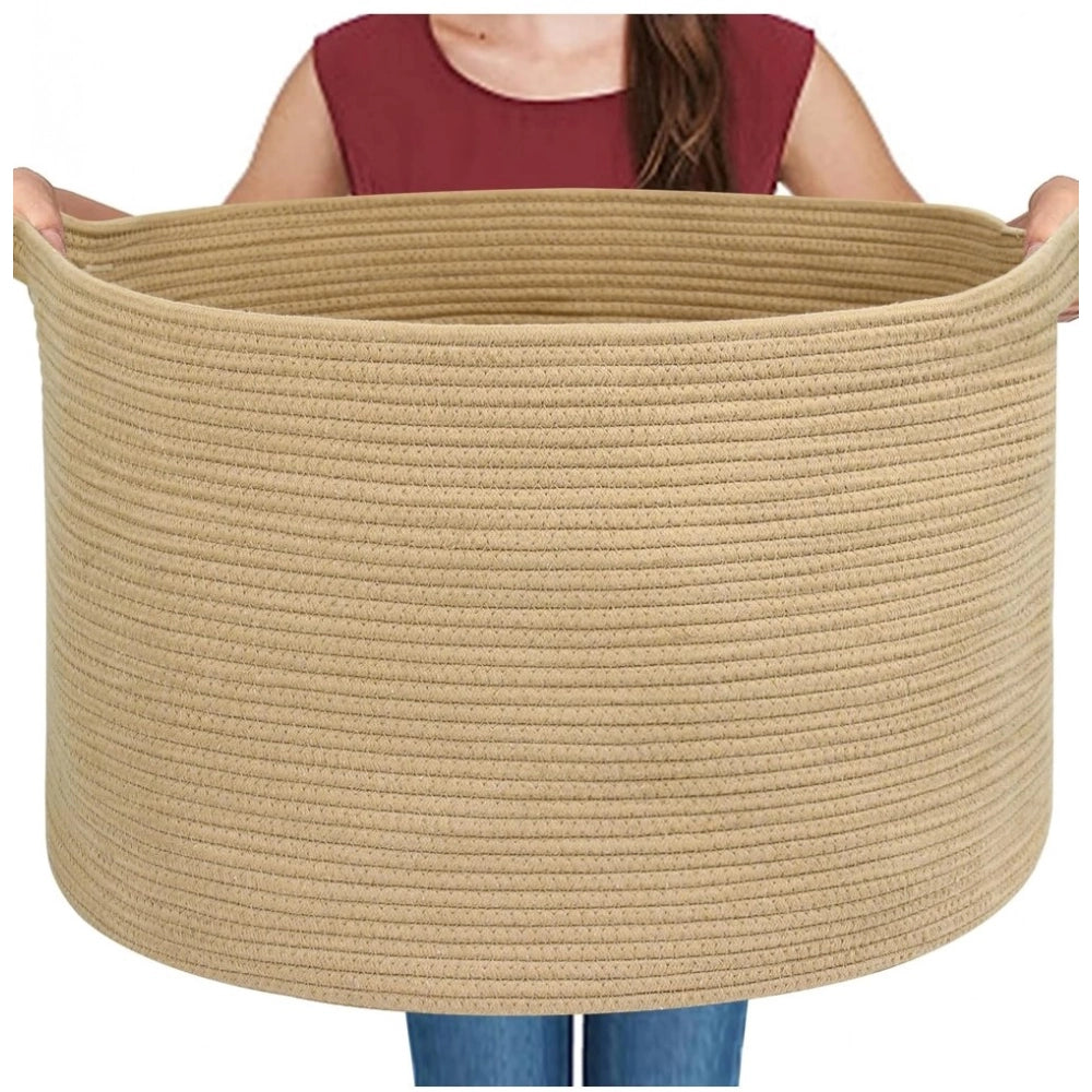 Generic Cotton 14x12 Inch Pack of 1 Storage Basket For Clothes (Beige)