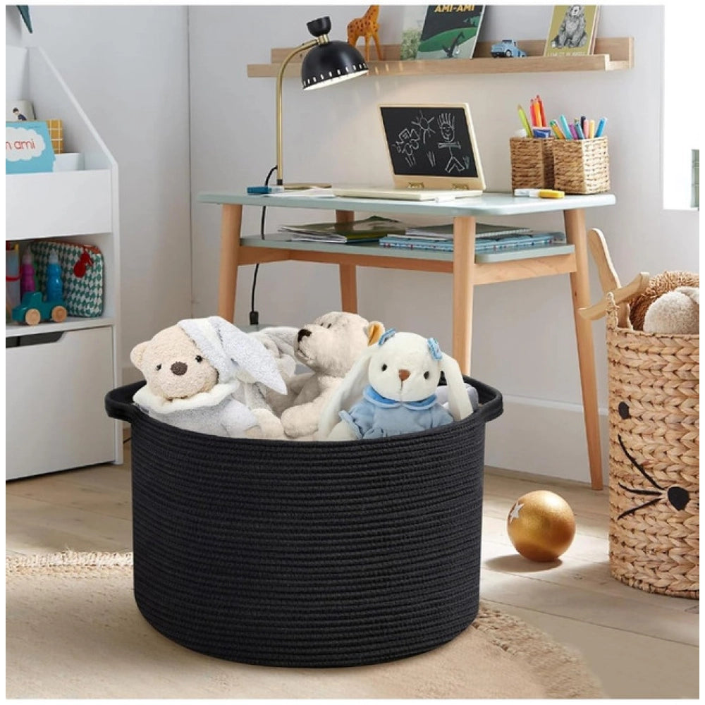 Generic Cotton 14x12 Inch Pack of 1 Storage Basket For Clothes (Black)