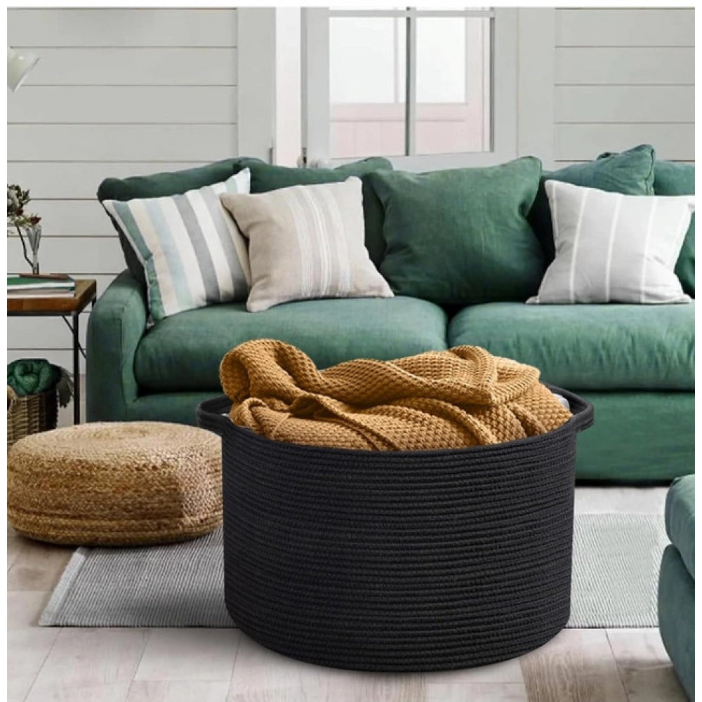 Generic Cotton 14x12 Inch Pack of 1 Storage Basket For Clothes (Black)